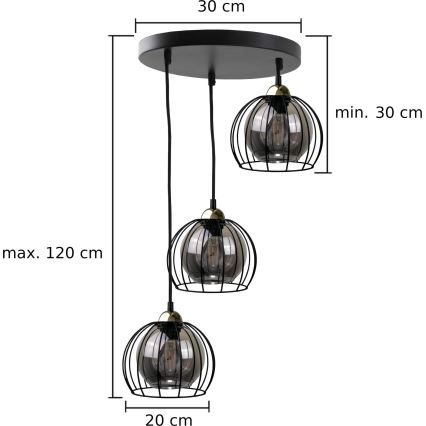 Пендел SOLO BLACK 3xE27/60W/230V черен/златист