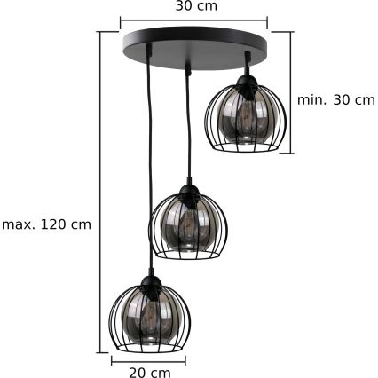 Пендел SOLO BLACK 3xE27/60W/230V Ø 30 см