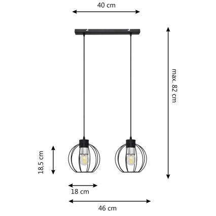 Пендел STARLIGHT 2xE27/15W/230V черен/сребрист