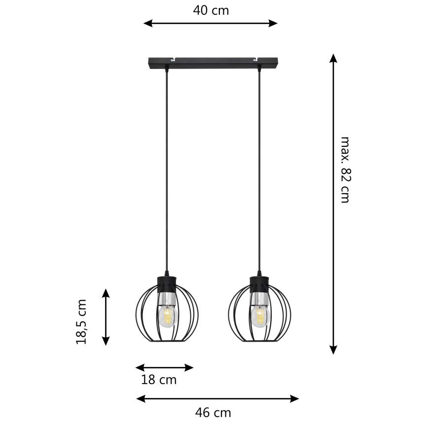 Пендел STARLIGHT 2xE27/15W/230V черен/сребрист