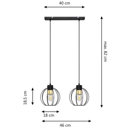 Пендел STARLIGHT 2xE27/15W/230V черен/златист