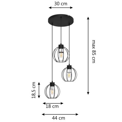 Пендел STARLIGHT 3xE27/15W/230V черен/сребрист