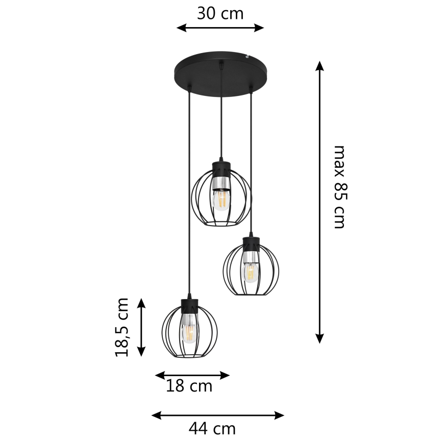 Пендел STARLIGHT 3xE27/15W/230V черен/сребрист