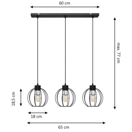 Пендел STARLIGHT 3xE27/15W/230V черен/сребрист