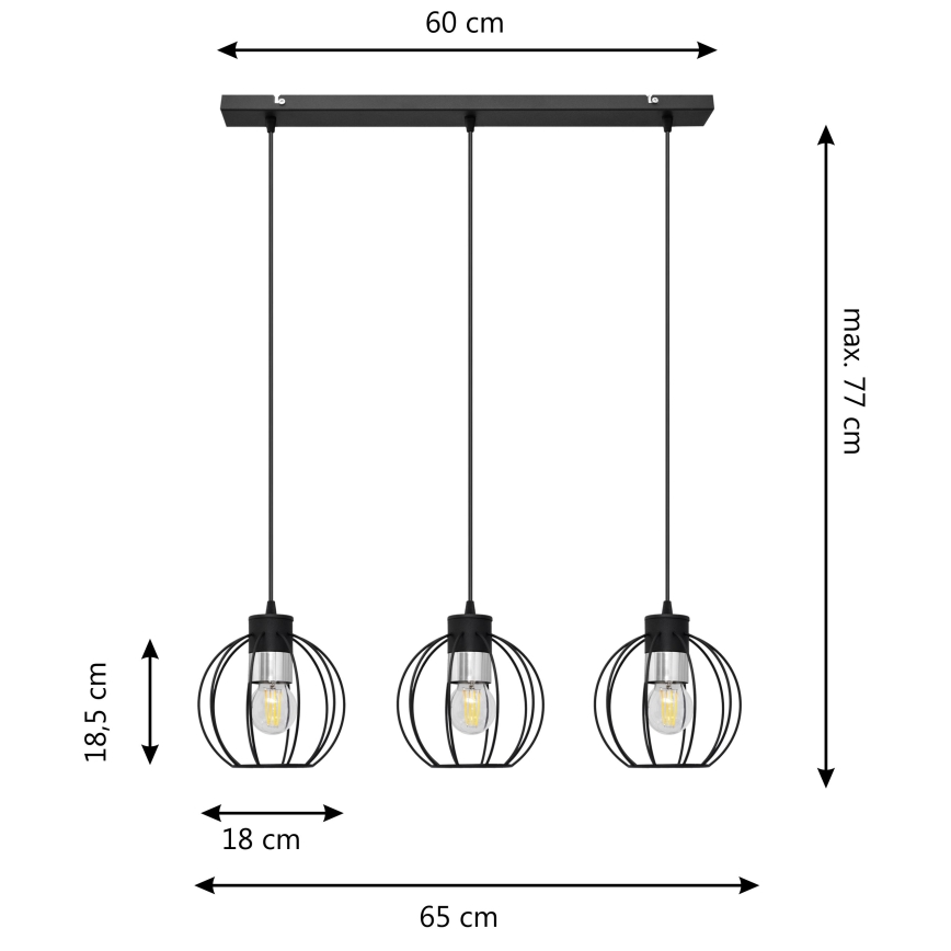 Пендел STARLIGHT 3xE27/15W/230V черен/сребрист