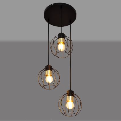 Пендел STARLIGHT 3xE27/15W/230V черен/златист
