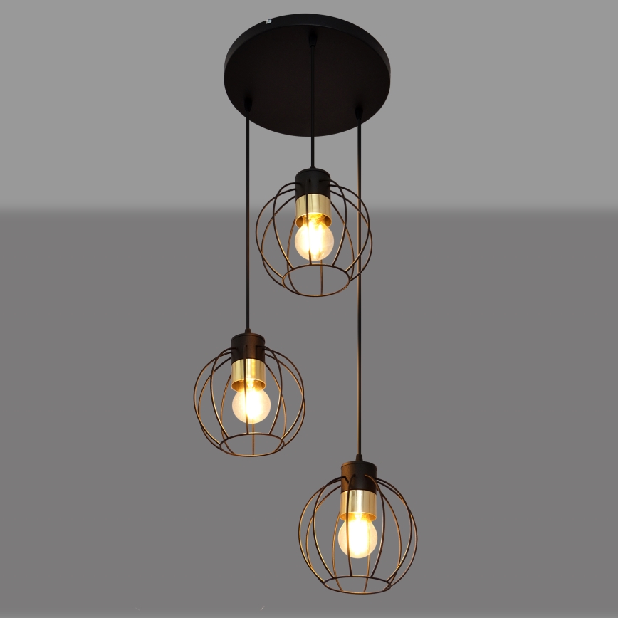 Пендел STARLIGHT 3xE27/15W/230V черен/златист