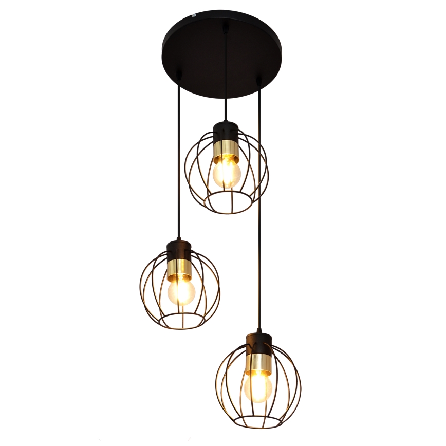 Пендел STARLIGHT 3xE27/15W/230V черен/златист