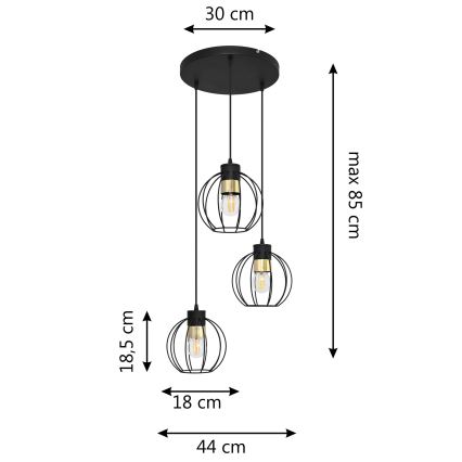 Пендел STARLIGHT 3xE27/15W/230V черен/златист