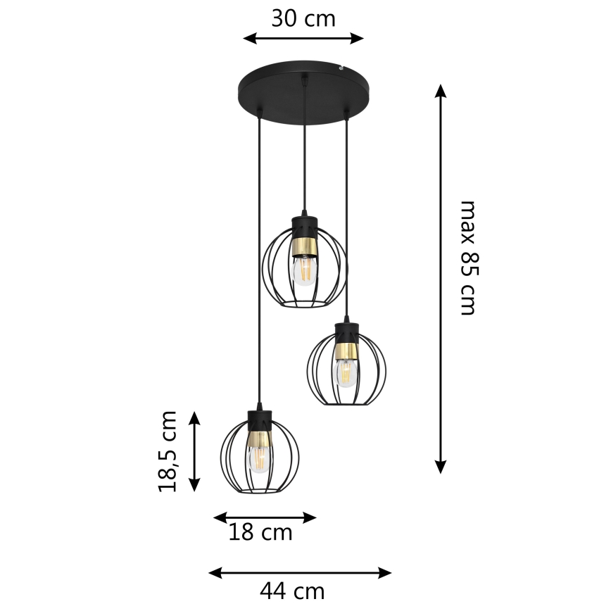 Пендел STARLIGHT 3xE27/15W/230V черен/златист