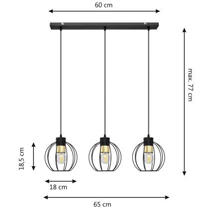 Пендел STARLIGHT 3xE27/15W/230V черен/златист