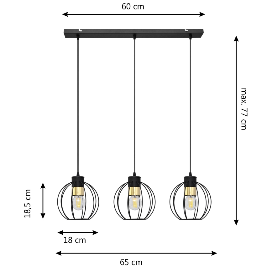 Пендел STARLIGHT 3xE27/15W/230V черен/златист