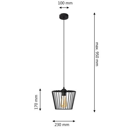 Пендел TORRI 1xE27/15W/230V Ø 23 см черен