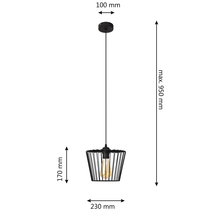 Пендел TORRI 1xE27/15W/230V Ø 23 см черен