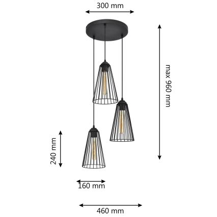 Пендел TORRI 3xE27/15W/230V черен
