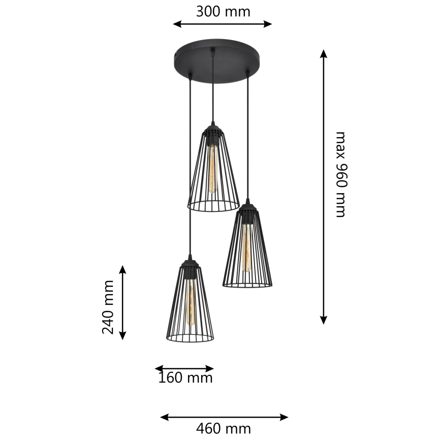 Пендел TORRI 3xE27/15W/230V черен