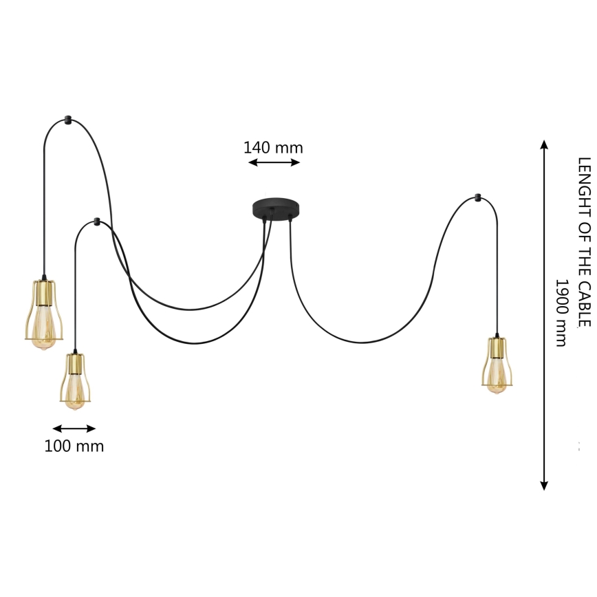 Пендел TUBE 3xE27/10W/230V паяк черен/златист