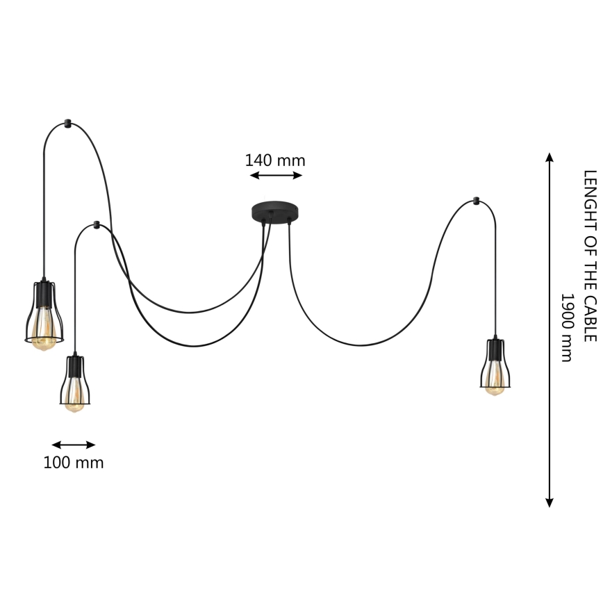 Пендел TUBE 3xE27/15W/230V паяк черен