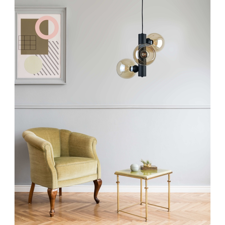 Пендел TUBE 3xE27/60W/230V черен/опушен бежов