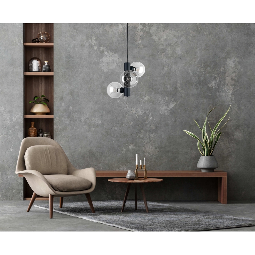 Пендел TUBE 3xE27/60W/230V черен/прозрачен