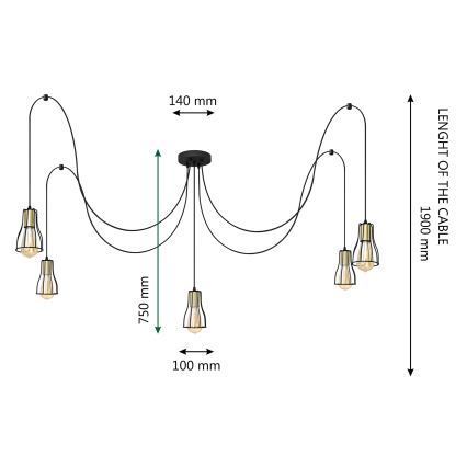 Пендел TUBE 5xE27/15W/230V паяк черен/лъскав хром