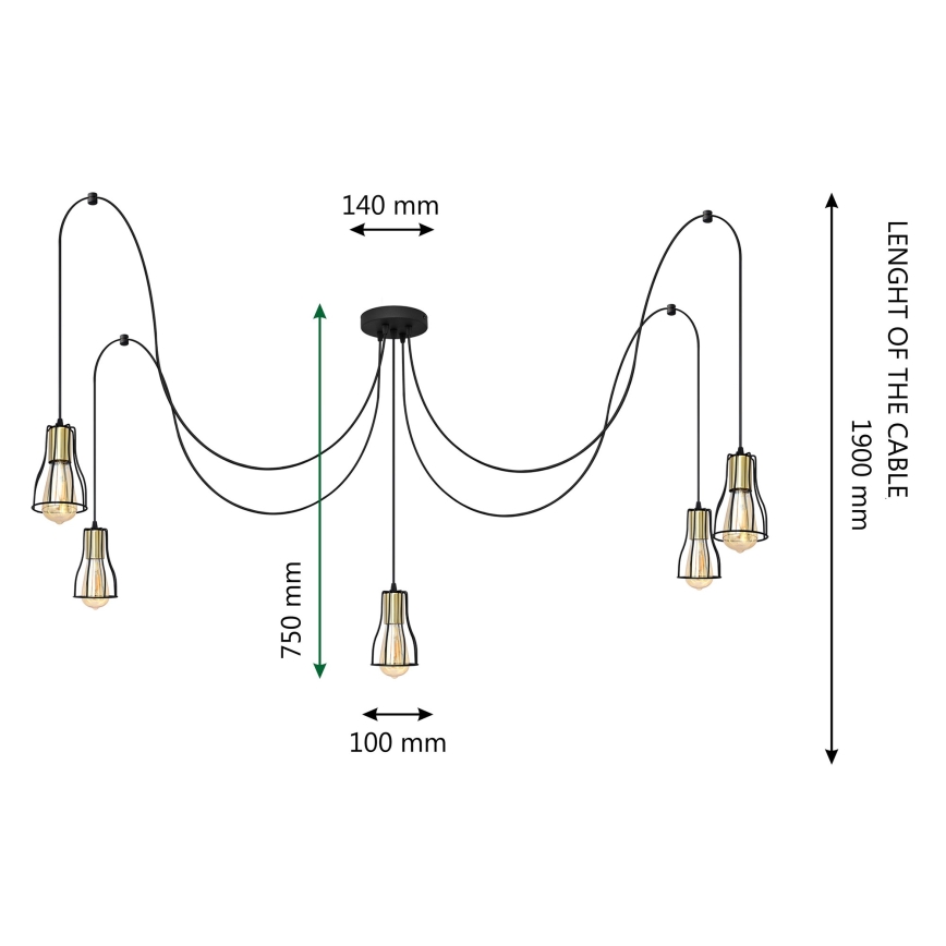 Пендел TUBE 5xE27/15W/230V паяк черен/лъскав хром