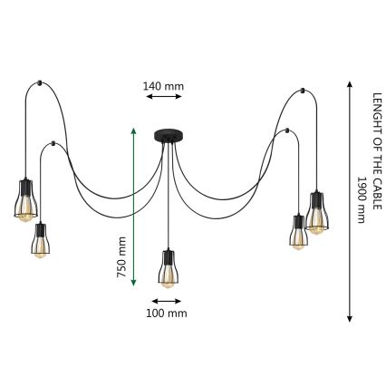 Пендел TUBE 5xE27/15W/230V паяк черен