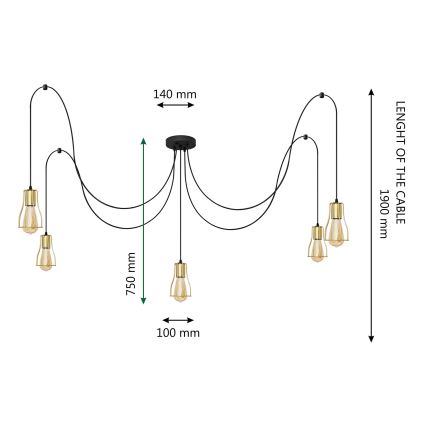 Пендел TUBE 5xE27/15W/230V паяк черен/златист