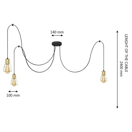 Пендел TUBE LONG 3xE27/10W/230V черен/златист