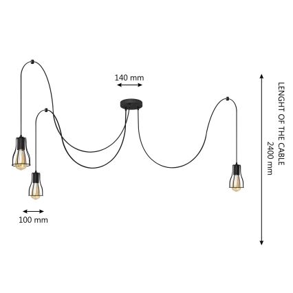 Пендел TUBE LONG 3xE27/15W/230V черен