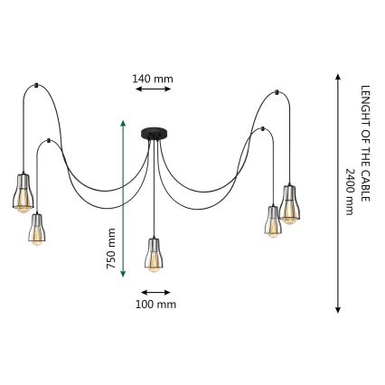 Пендел TUBE LONG 5xE27/15W/230V черен/лъскав хром