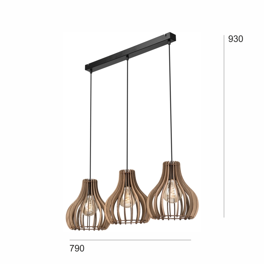 Пендел TUCCI 3xE27/15W/230V дъб/черен