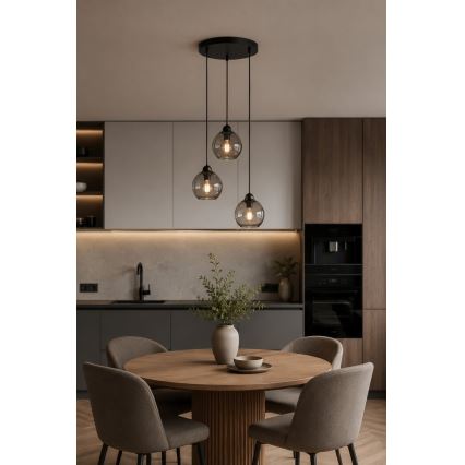 Пендел UNO 3xE27/60W/230V черен/опушен