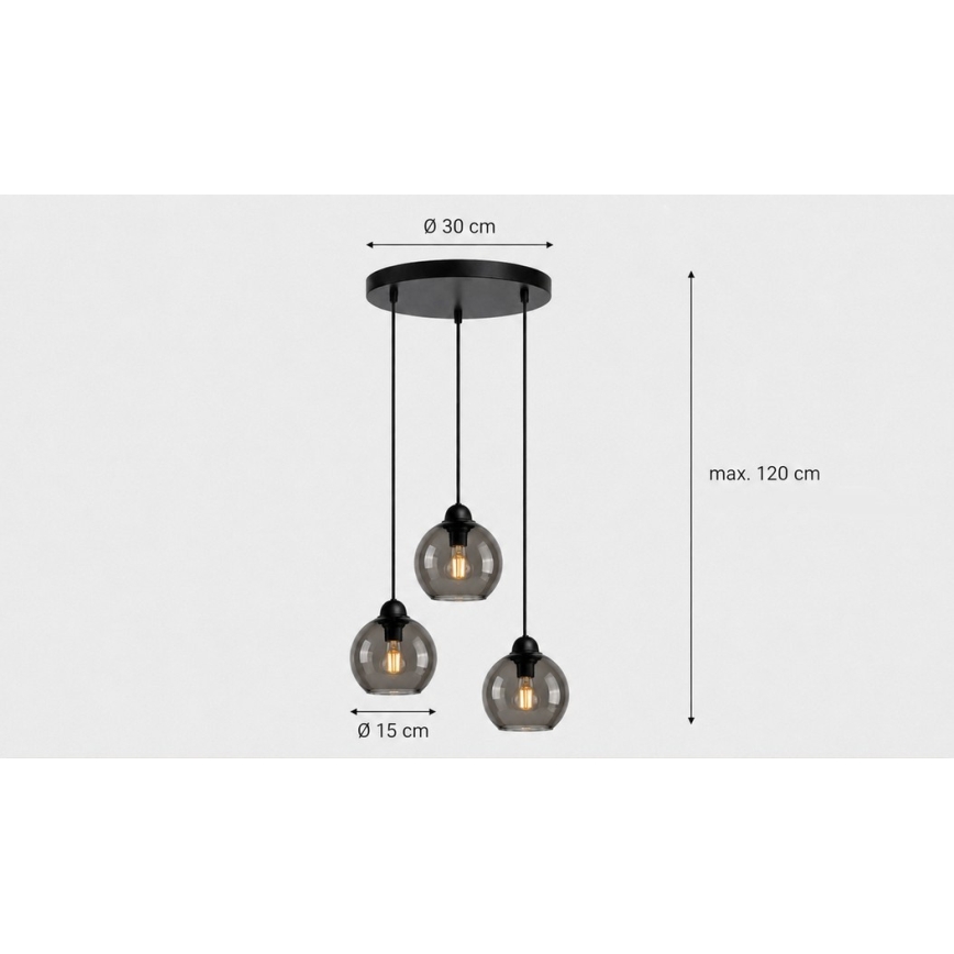 Пендел UNO 3xE27/60W/230V черен/опушен