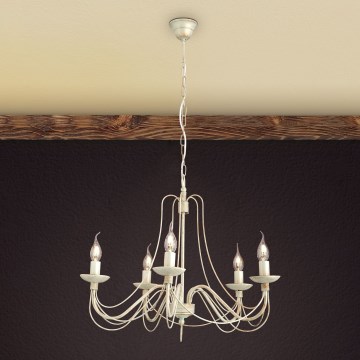 Пендел VELA 5xE14/40W/230V Ø 60 см бял/златист/патина