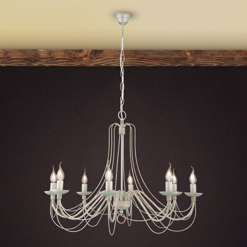 Пендел VELA 8xE14/40W/230V Ø 80 см бял/златист/патина