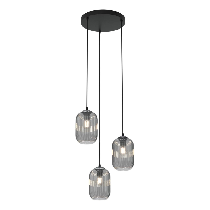 Пендел VERDI 3xE27/15W/230V Ø 30 см черен/сив