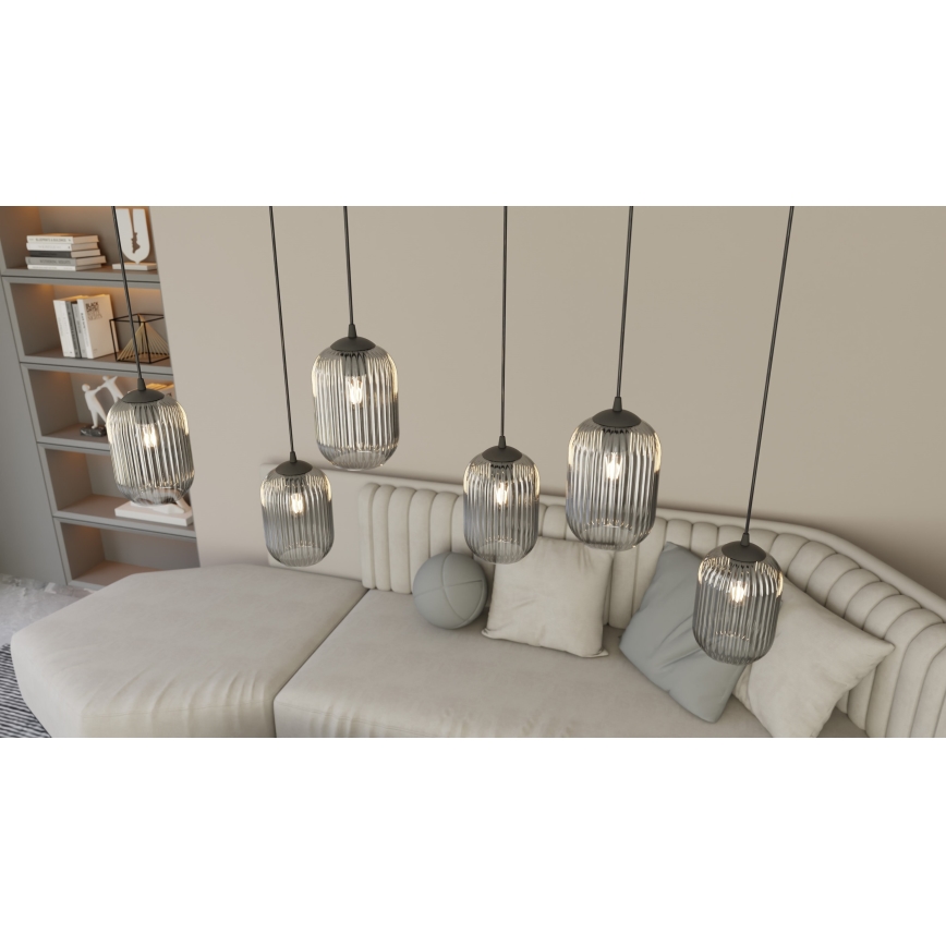 Пендел VERDI 3xE27/15W/230V Ø 30 см черен/сив