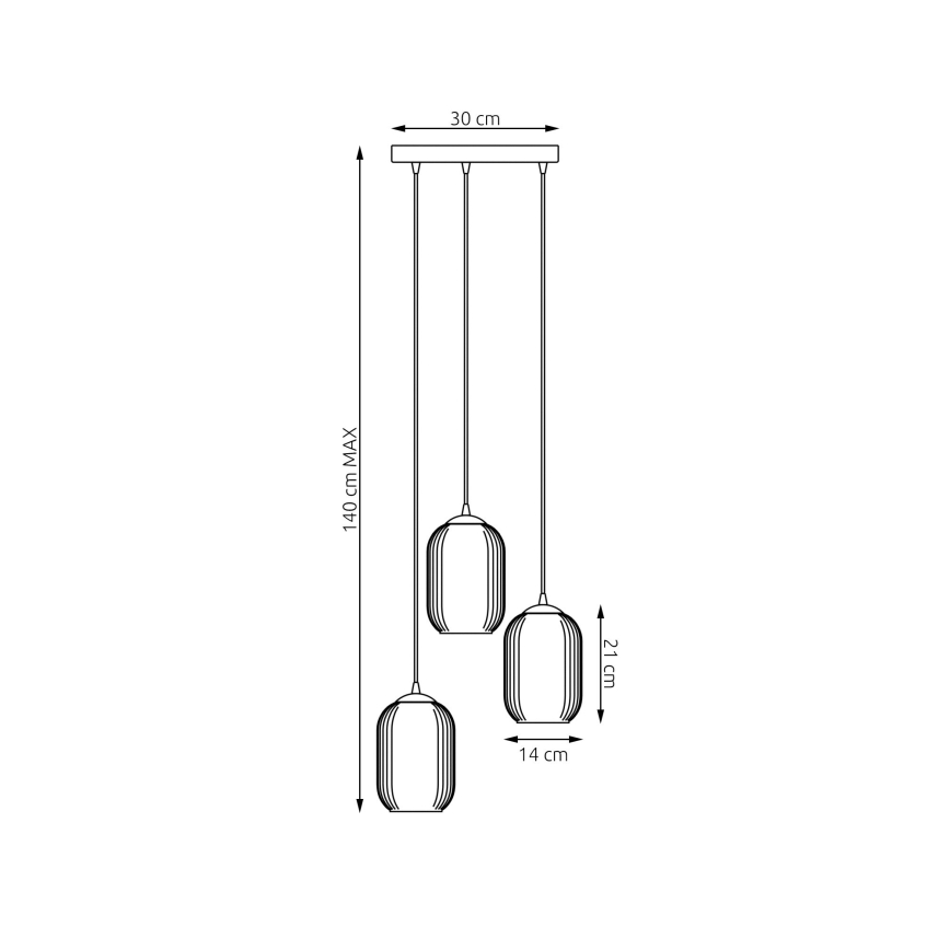 Пендел VERDI 3xE27/15W/230V Ø 30 см черен/сив