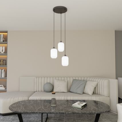 Пендел VERDI 3xE27/15W/230V Ø 30 см черен/бял