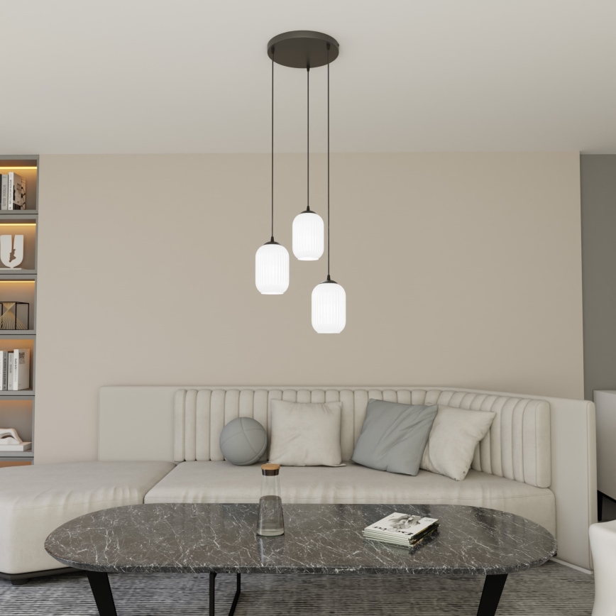 Пендел VERDI 3xE27/15W/230V Ø 30 см черен/бял