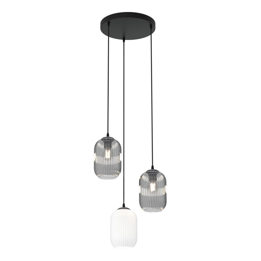 Пендел VERDI 3xE27/15W/230V Ø 30 см черен/сив/бял