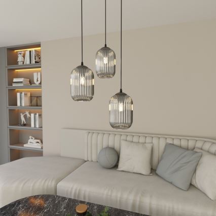 Пендел VERDI 3xE27/15W/230V Ø 30 см черен/сив