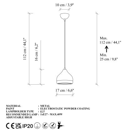 Пендел YILDO 1xE27/40W/230V бял/златист