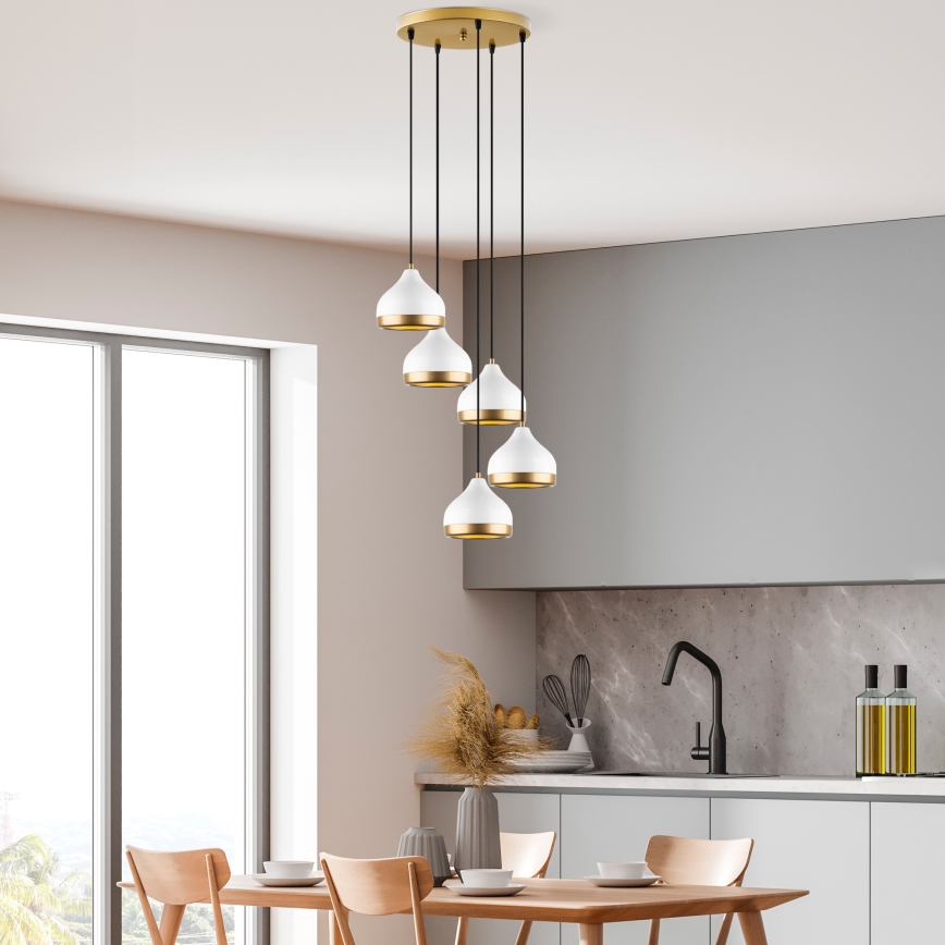 Пендел YILDO 5xE27/40W/230V бял/златист