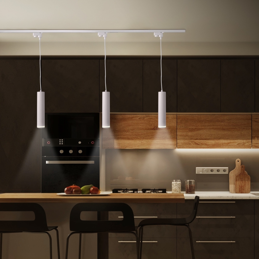 Пендел за релсова система ПАРИЖ 3xGU10/10W/230V + 1 м релса система бял