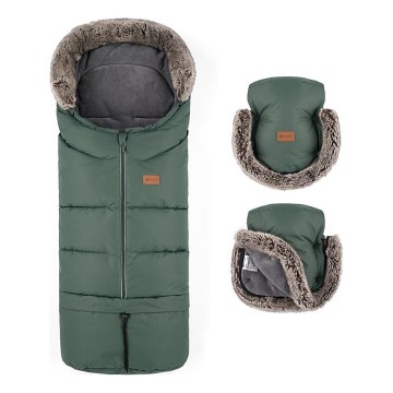 PETITE&MARS - К-кт Бебешко чувалче 4в1 ARCTIC + ръкавици за количка FURRY Veritable Khaki