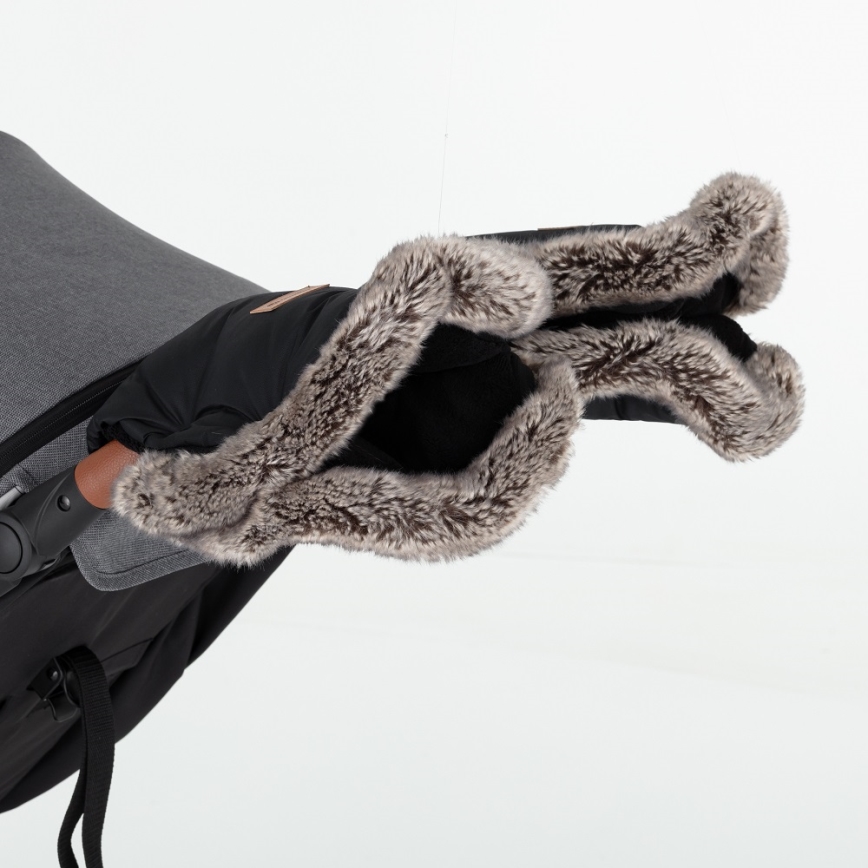 PETITE&MARS - К-кт Бебешко чувалче 4в1 COMFY + ръкавици за количка FURRY Forever Black