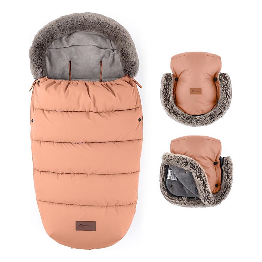 PETITE&MARS - К-кт Бебешко чувалче 4в1 COMFY + ръкавици за количка FURRY Pastel Peach