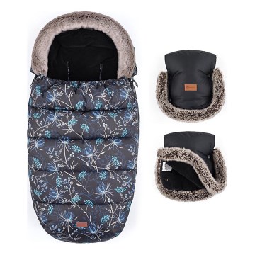 PETITE&MARS - Комплект Детски чувал 4в1 COMFY Stylish Beauty + ръкавици за количка FURRY Forever Black